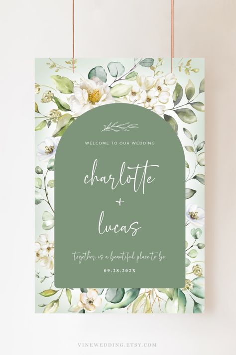 Beautiful sage wedding welcome sign template.