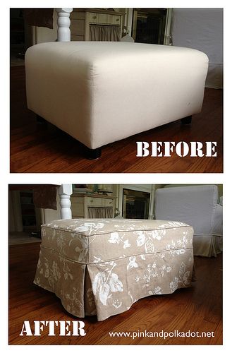 Linen Ottoman, Slip Covers, Reupholster Furniture, Ottoman Slipcover, Upholstery Diy, Am I The Only One, Diy Couch, Ottoman Cover, Wing Chair