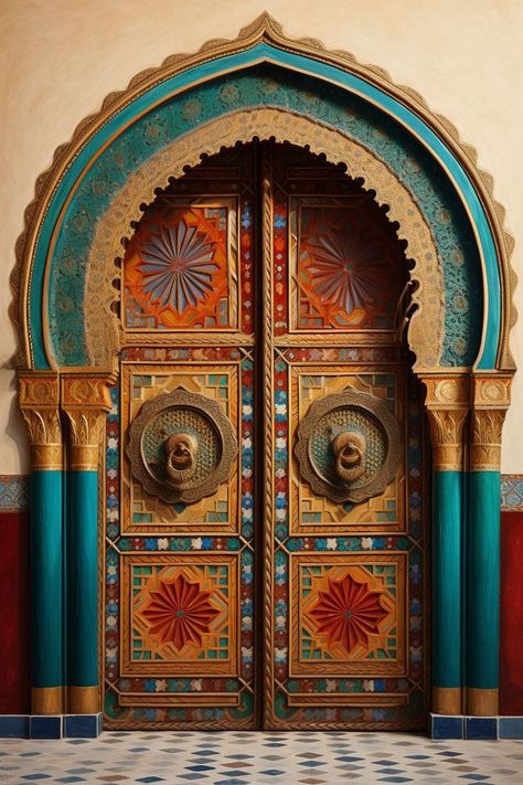 African Architecture Design, Paint Inside Door, Bigger House, Moroccan Door, Moorish Architecture, Door Poster, Style Marocain, Indian Doors, Home Decor Minimalist