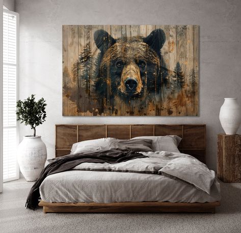 Forest Bear Portrait Canvas Wall Art Woodland Animal Painting Print Rustic Cabin Wall Decor Wood Style Wilderness Poster Ready to Hang Gift About Our Products: * We meticulously handcraft our merchandise using premium materials within our dedicated production facility, ensuring that each piece is tailor-made to your preferences. * Our highly skilled artisans expertly create each item. * We imprint high-quality canvas  340g/sqm with state-of-the-art printing equipment and eco-friendly inks, guara Rustic Cabin Wall Decor, Bear Portrait, Cabin Wall Decor, Bear Canvas, Large Modern Wall Art, Forest And Wildlife, Bear Wall Art, Bear Paintings, Wildlife Artwork