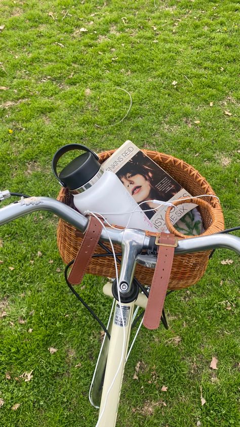 Bike, basket, bicycle basket, book, aesthetic Bikes Aesthetic, Cycle Aesthetic, Biking Aesthetic, Bicycle Aesthetic, Here's To The Fools Who Dream, Aesthetic Bike, Bike With Basket, Bike Aesthetic, Retro Bike