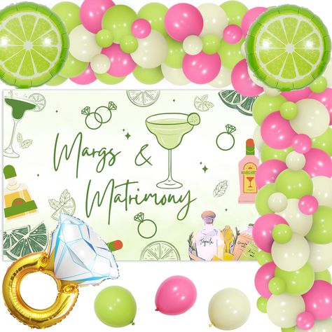 PRICES MAY VARY. Margs & matrimony bachelorette decor:You will get 1*24 inch diamond ring foil balloon, 2*18 inch lime foil balloons, 54*12 inch latex balloons (18*fruit green, 18*rose, 18*yellow), 15*5 inch latex balloons (5*fruit green, 5*yellow, 5*rose), 1*16.4ft balloon tape strip and 1*adhesive dots Margs & matrimony backdrop:The lime colored backdrop color is fresh and romantic, just like the margaritas, perfect for a romantic bachelorette party with your señoritas. The vinyl is more durab Margarita Balloon, Lemon Ring, Birthday Martini, Ring Balloon, Hens Party Themes, Bachelorette Decor, Banner Decor, Luau Theme Party, Tacos And Tequila