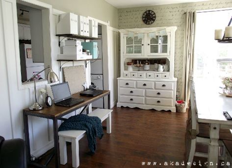 Office In Dining Room Ideas, Desk In Dining Room Ideas, Dining Room Office Combo Ideas, Home Office In Dining Room, Desk Command Center, Desk In Dining Room, Dining Office Combo, Multipurpose Room Ideas, Office Dining Room Combo