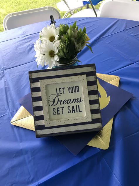 Navy Send Off Party Ideas, Naval Academy Graduation Party, Navy Retirement Party Ideas, Navy Retirement Party, Enlistment Party, Navy Party Themes, Us Navy Party, Navy Centerpieces, Navy Party Decorations