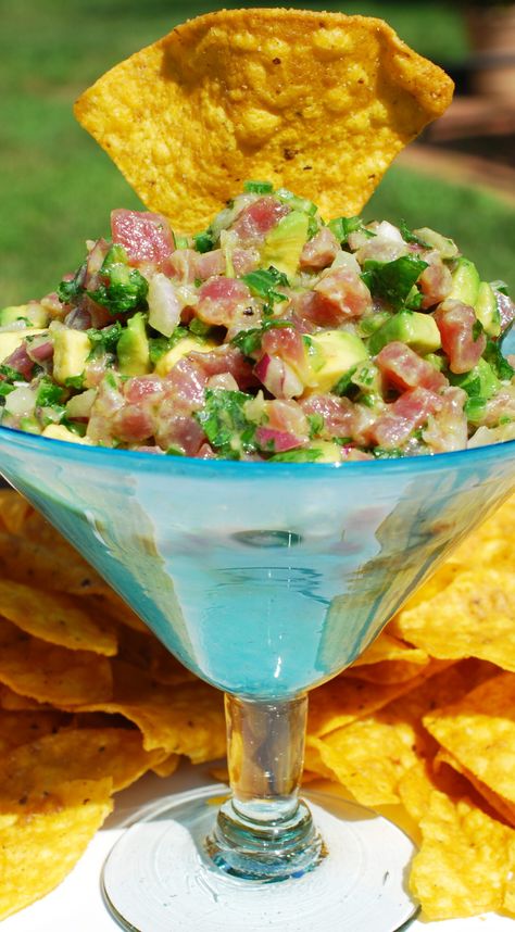 Have you tried a ceviche recipe with fresh shrimp or tuna? This is an easy one with fresh cilantro and a kick of jalapeno or serrano pepper. Ceviche Recipe Tuna, Ceviche Recipe Mexican, Ceviche Ingredients, Ceviche Recipes, Today Recipes, Tartare Recipe, Tuna Ceviche, Cooked Fish, Raw Tuna