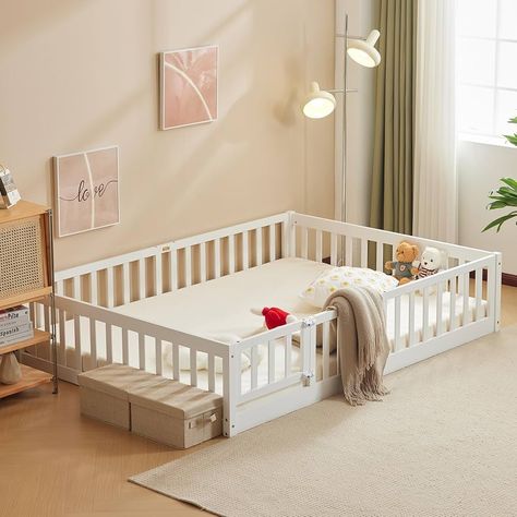 Amazon.com: Karl home Toddler Floor Bed with Door and Fence for Kids, Montessori Bed with 12 Slats and Safety Guardrails, Kids Bed Solid Wood Queen Bed Frame for Girls, Boys (Natural) : Home & Kitchen Unisex Toddler Bedroom, Kids Toddler Bed, Toddler Floor Bed, Floor Bed Frame, No Bed, Montessori Bed, Wooden Platform Bed, Full Bed Frame, Kids Bed