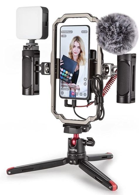 SmallRig Universal Phone Video Rig Kit for iPhone, Smartphone and Cameras, Phone Stabilizer Rig w/Tripod Microphone LED Light Side Handle Power Bank Holderm, for Vlogging & Live Streaming - 3384B Best Camera For Photography, Mini Led Lights, Podcast Studio, Home Recording Studio, New Technology Gadgets, High Tech Gadgets, Video X, Light Side, Studio Setup