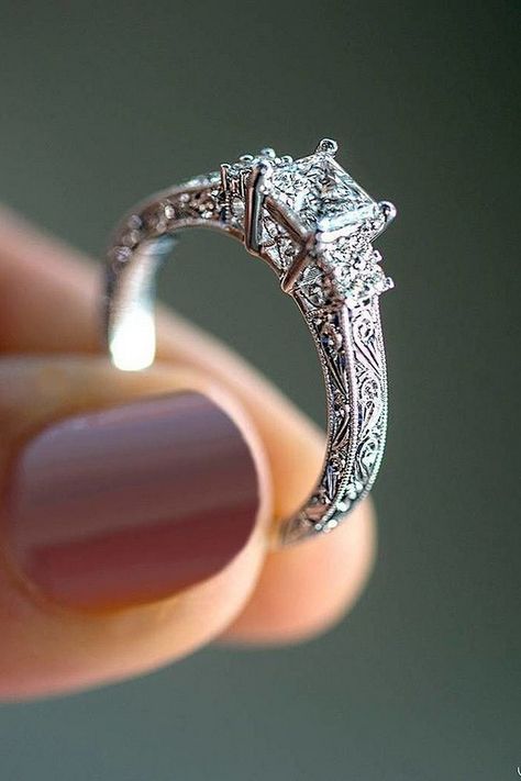 Wedding Rings Princess Cut, Cool Wedding Rings, Beautiful Wedding Rings, Vintage Princess, Wedding Rings Solitaire, Princess Cut Engagement Rings, Princess Cut Diamond, Beautiful Engagement Rings, Wedding Rings Unique