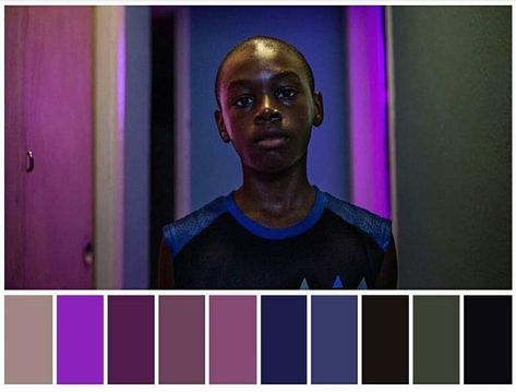 Moonlight (2016) Film Moodboard Color Palettes, Cinematic Palette, Movie Scene Color Palette, Cinematography Color Palette, Film Stills Cinematography Color Palettes, Color In Film, Movie Color Palette, Cinema Colours, Color Script