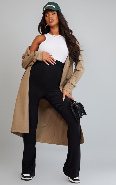 The Maternity Black Disco Over Bump Flared Pants. Head online and shop this season's range of maternity at PrettyLittleThing. Express delivery available. Flared Trousers Outfit, Simple Street Style, Disco Pants, Trouser Outfit, Sweatpants Outfit, Maternity Leggings, Bell Bottom Pants, Flare Trousers, Pregnancy Outfits