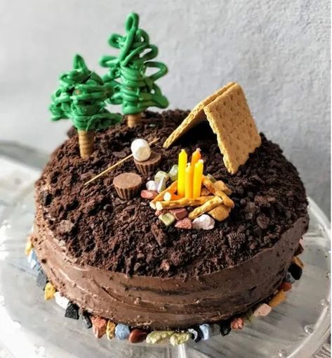 Camping Birthday Cake, Boy Scout Cake, Cakes For Teenagers, Camping Cake, Campfire Cake, Camping Cakes, Camping Theme Birthday, Camping Birthday Party, Easy Birthday