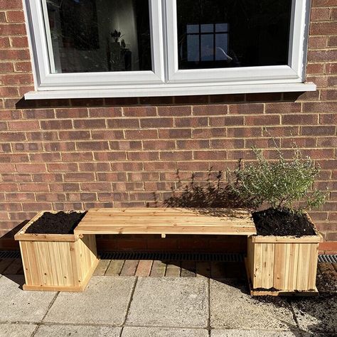 Wooden Garden Planters Outdoor Flower Herb Raised Pots Boxes Patio Bench Seat  | eBay Planter Bench Diy, Planter Box With Bench Seat, Garden Bench With Flower Pots, Outdoor Bench Seating With Planter, Pallet Planter Bench, Seating With Planter, Wooden Bench With Planters, Cottage Balcony, Wooden Bench For Plants