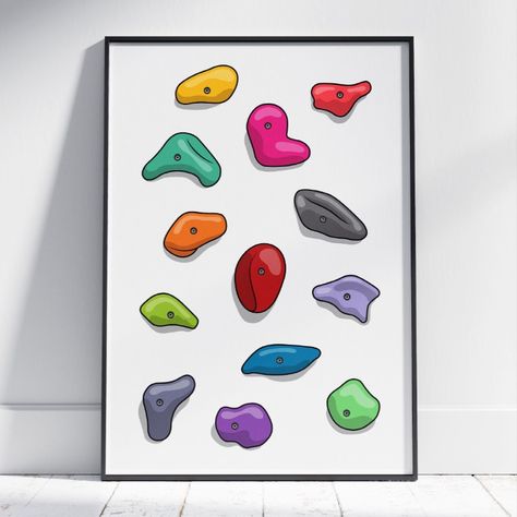 Climbing / Bouldering Wall Art - Printable Art Package #bouldering #climbing #giftsforclimbers #giftsforboulderers #sportswallart #illustration #minimalistart #graphicdesign #etsyshop #funpostersforkids #kidsbedroomdecor #homeofficedecor #homeoffice Cute Art Prints, Climbing Art, Bouldering Wall, Rock Climbing Wall, Sports Wall Art, Wall Drawing, Climbing Wall, Vector Artwork, Kids Bedroom Decor