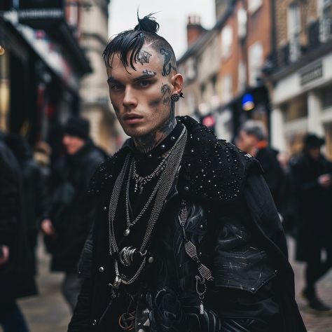 Goth Men's Fashion Essentials & Style Guide Goth Mens Fashion, Punk Fashion Men, Punk Guy, Dark Wardrobe, Mens Fashion Essentials, Gothic Culture, Goth Guys, Gothic Men, Grunge Guys