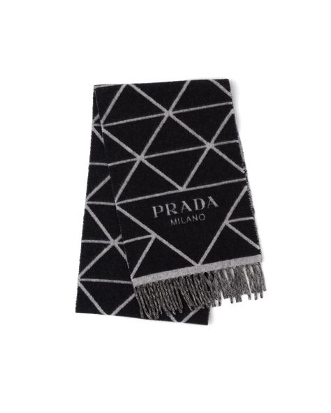 Prada Scarf, China Language, Double Triangle, Barbie Dolls Diy, Cashmere Fabric, Fringe Scarf, Triangle Pattern, Triangle Logo, Jacquard Knit