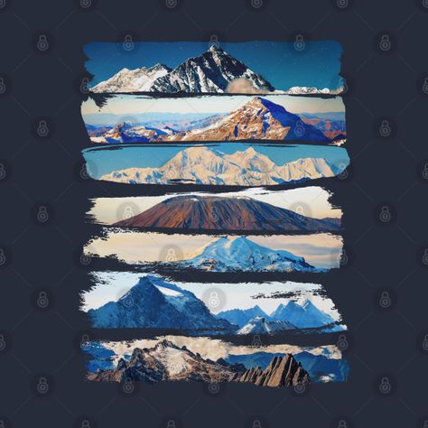 Mount Elbrus, Mount Mckinley, Seven Summits, Mount Kilimanjaro, Mountain Tshirt, Mountain Designs, Snow Mountain, Travel Design, Kids Magnets