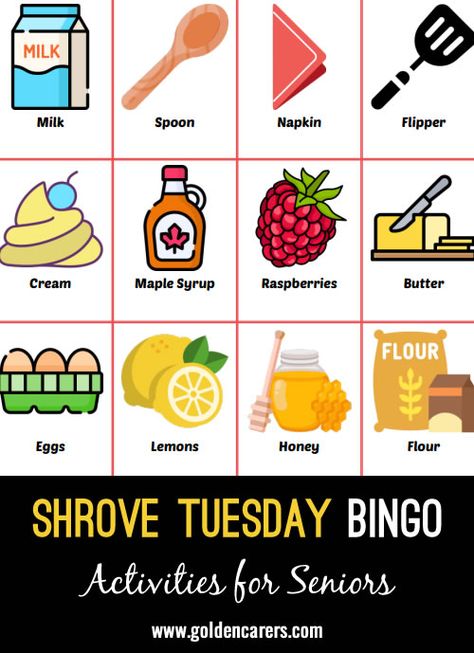 Shrove Tuesday Bingo: Looking for some Pancake fun!!! Shrove Tuesday - pancake related Bingo. Shrove Tuesday Pancakes, Nurse Manager, Shrove Tuesday, Free Activities, Bingo