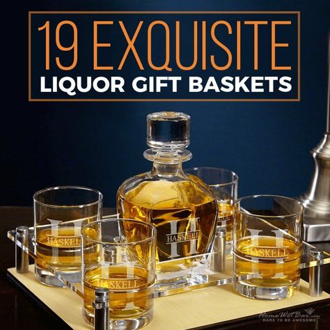 These liquor gift baskets make the perfect gifts that the recipients will love. #liquorgiftbaskets #giftbasket #alcoholgifts Whiskey Basket Ideas, Liquor Gift Baskets Men, Whiskey Gift Basket, Bourbon Gifts Basket, Alcohol Basket, Whiskey Gifts Basket, Gift Baskets For Her, Booze Gift, Alcohol Gift Baskets