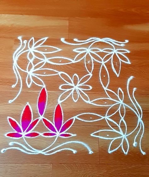 Lotus Rangoli With Dots, Lakshmi Rangoli, Rangoli Lotus, Bhogi Muggulu, Simple Rangoli With Dots, Lotus Rangoli, Dot Rangoli, Rangoli Designs Simple Diwali, Dots Rangoli