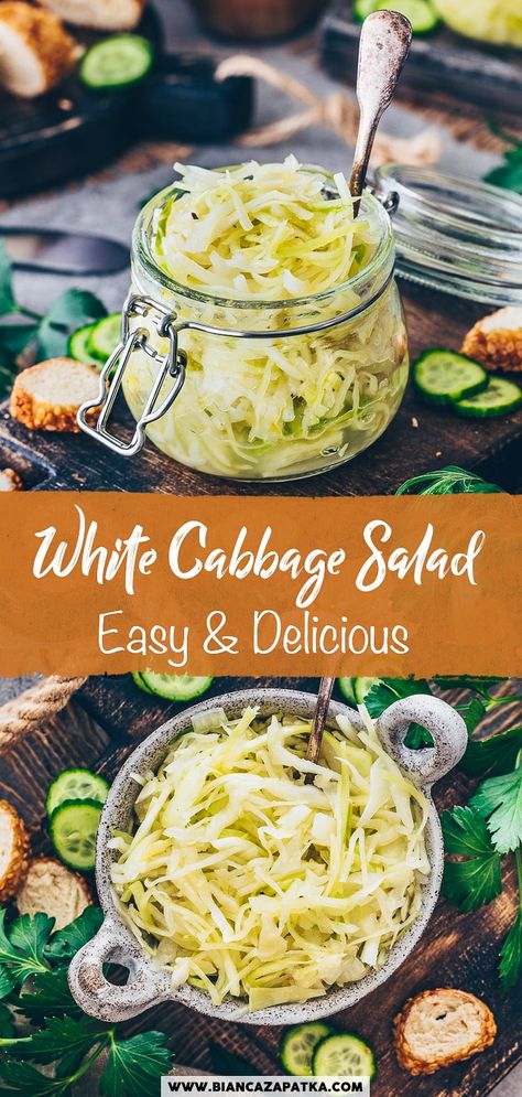 White Cabbage Salad Cabbage Vinegar Salad, White Cabbage Recipes, White Cabbage Salad, Greek Coleslaw, Greek Cabbage, Salad Cabbage, Vegan Grilling Recipes, Cabbage Salad Recipe, Vinegar Coleslaw