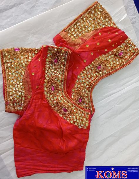 This embroidery is made with Multi color disco stones and Zardozi Plain Blouse Designs, Aari Work Blouse, Plain Blouse, Aari Work, Stone Work, Work Blouse, Henna Designs, Blouse Designs, Henna