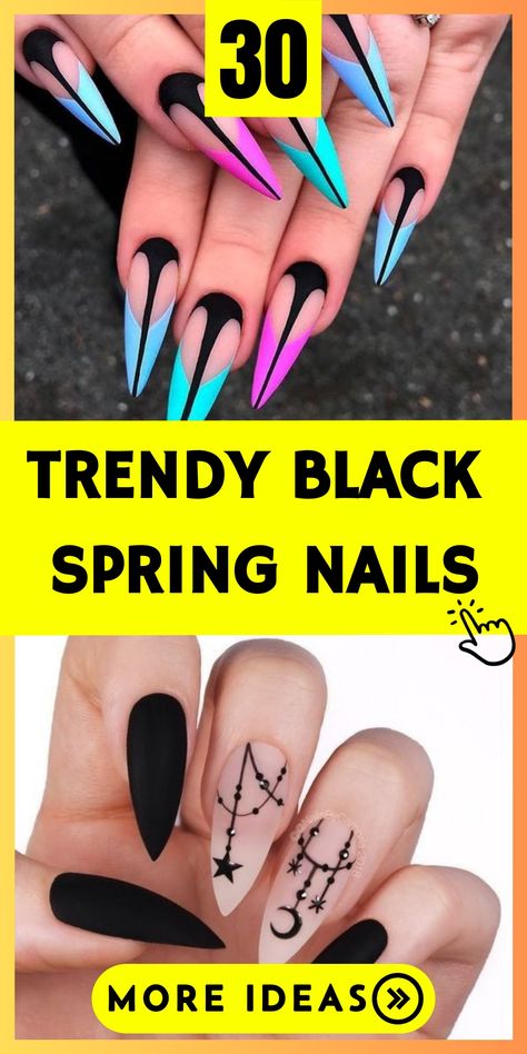 Step into 2024 with black spring nails that redefine seasonal style. These trendy designs feature matte finishes and delicate white accents, offering a unique twist on spring aesthetics. Whether you prefer short or elongated nails, these art-infused creations are sure to captivate. Black Nails With Accent Nail, Summer Goth Nails, Goth Spring Nails, Spring Nails White, Nails White And Black, Black Spring Nails, Black Summer Nails, Black White Nails, Black Manicure