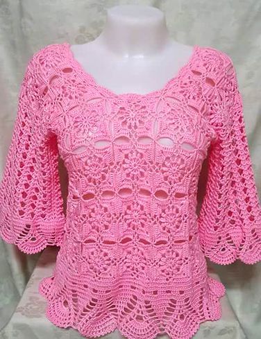 Beautiful Blouse - Tutorial Baby Shoes Tutorial, Blouse Tutorial, Crochet Blouse Pattern, Gilet Crochet, Black Crochet Dress, Pineapple Crochet, Crochet Shirt, Crochet Woman, Crochet Blouse