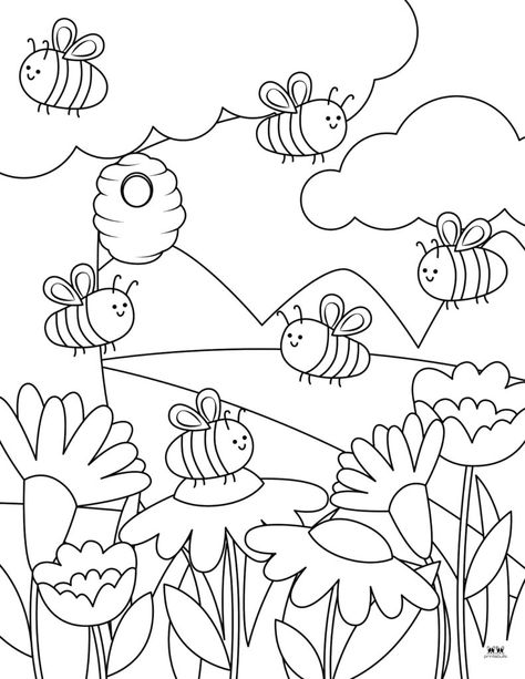 Choose from 40 different Bee Coloring Pages for the perfect spring activity for your little ones. All pages are 100% FREE and can be printed from home. Bee Coloring Pages Free Printable, Bee Coloring Page, Bee Coloring, Memorial Day Coloring Pages, Different Bees, Printable Flower Coloring Pages, Spring Activity, Storytime Crafts, Bee Printables