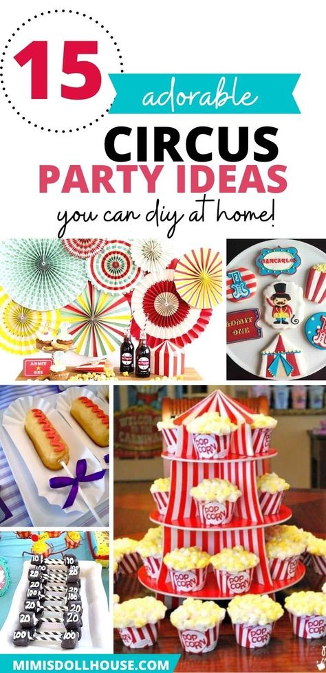 Circus Party: Let’s Clown Around with some Circus Party Ideas. Looking to throw a Circus Party? Be sure to check out our other Circus Party Ideas and Parties… #circus #party #carnival #partyideas #parties #birthday #kids Circus Treats Ideas, Five Ring Circus Birthday Party, Circus Party Snack Ideas, Circus Theme Appetizers, Carnival Birthday Party Foods, Backyard Circus Birthday Party, Diy Carnival Food, Circus Theme Work Party, Carnival Party Ideas Decorations