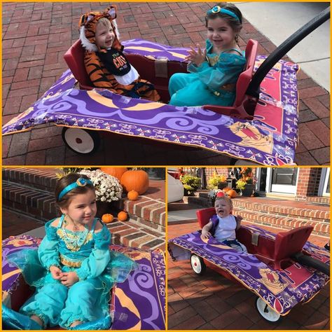 Aladdin and Jasmine magic carpet ride Halloween costume for kids Aladdin Costume Diy, Aladdin Costume Kids, Jasmine Magic Carpet, Jasmine Costume Kids, Jasmine Diy, Aladdin Halloween, Matching Family Halloween Costumes, Family Costumes Diy, Halloween Costume For Kids