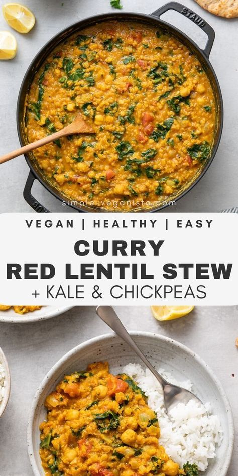 Red Lentil Stew, Simple Veganista, Chickpeas Curry, Red Lentil Recipes, Plat Vegan, Healthy Weeknight Meals, Lentil Stew, Lentil Recipes, Red Lentil