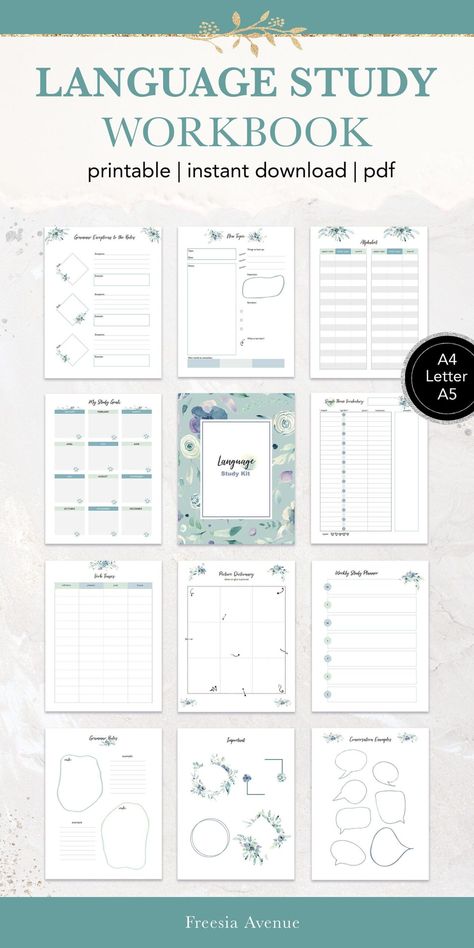 Sprachlernplaner Lernplaner Sprachen lernen Selbststudium - Etsy.de | Printable Planner by  John Watkins Watercolor Workbook, Language Learning Planner, Learn Foreign Language, Language Planner, Study Planner Free, Esl Learning, Learning Template, Study Printables, Language Journal