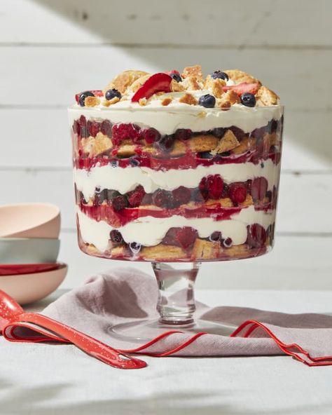 Berry Shortcake Trifle Is Two Desserts in One Mixed Berry Shortcake, Summer Party Desserts, Shortcake Trifle, Bird's Custard, Christmas Trifle, Berry Shortcake, Custard Sauce, Trifle Bowl, Trifle Desserts