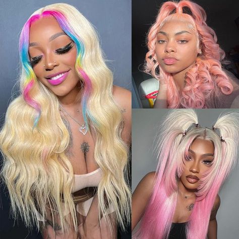 Colorful Wigs For Black Women, 613 Lace Front Wig, Hair Photoshoot, Colorful Wigs, High Fashion Hair, Best Hair Dye, Colored Weave, Ombre Lace Front, Human Hair Wigs Blonde