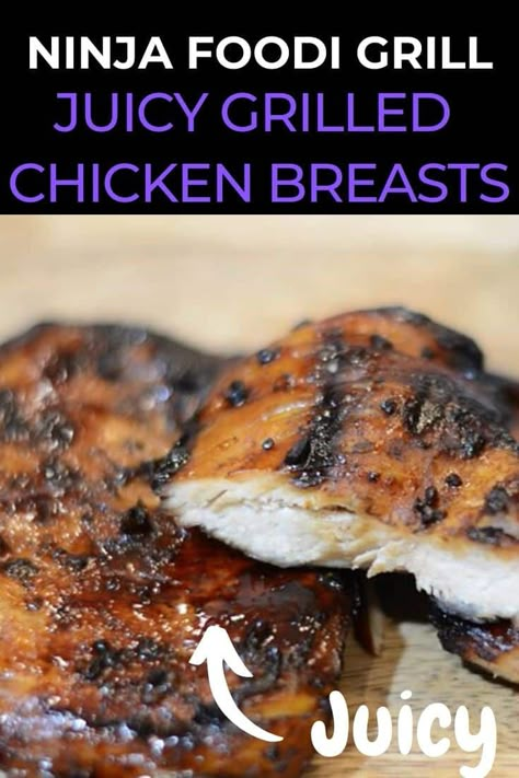 Juicy Grilled Chicken Breast, Indoor Grill Recipes, Ninja Foodi Grill, Juicy Grilled Chicken, Grilled Chicken Breast Recipes, Ninja Cooking System Recipes, Bbq Chicken Breast, Grilled Chicken Breast, Grilled Bbq Chicken