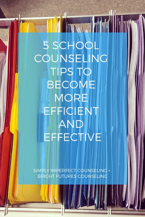 5 tips for school counselors to become more efficient and effect through building relationships, tracking data, scheduling, organizing, and preparing. #brightfuturescounseling #elementaryschoolcounseling #elementaryschoolcounselor #schoolcounseling #schoolcounselor School Counselor Organization, Counseling Organization, Middle School Counselor, School Counselor Office Decor, Counseling Tips, School Guidance Counselor, School Counselor Resources, School Counseling Office, Counselors Office Decor