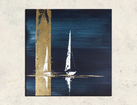 Landscape Artwork Abstract, Nautical Artwork, Gold Art Painting, Sailboat Painting, Nautical Wall Art, Canvas Painting Designs, Acrylic Artwork, Nautical Wall, Nature Art Painting