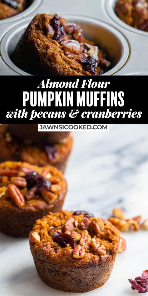 Easy, healthy, moist and delicious- these Almond Flour Pumpkin Muffins with Pecans and Cranberries are naturally gluten free, keto, and paleo! Ready in 25 minutes and virtually guilt free, these pumpkin muffins are a great fall treat! Gf Pumpkin Muffins Healthy Recipes, Keto Muffins Almond Flour, Pumpkin Bread With Almond Flour, Cheesecake Crumble Bars, Muffins With Pecans, Simple Brunch Recipes, Pumpkin Pecan Muffins, Almond Flour Pumpkin Muffins, Pecan Pumpkin Pie