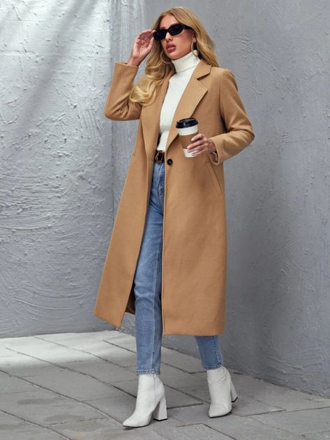 Long Coat Outfit, Look Office, Winter Outfits Warm, Winter Fashion Outfits Casual, Beige Coat, Women Overcoat, White Boots, Coat Outfits, Winter Outfits Women