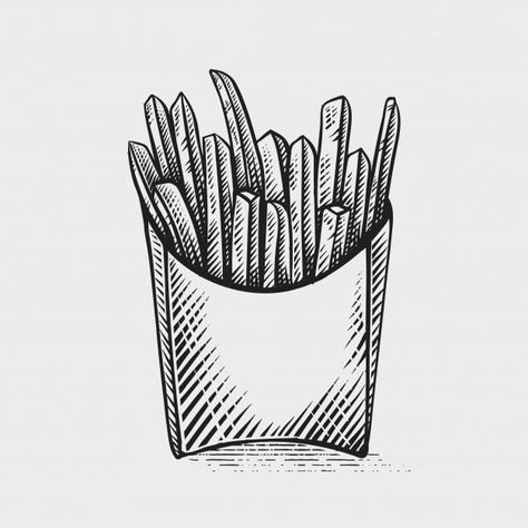 French Fry Drawing, French Fry Tattoo, French Fries Tattoo, Food Sketch Illustration, Fries Tattoo, French Fries Drawing, French Fries Illustration, Fries Drawing, Fries Illustration