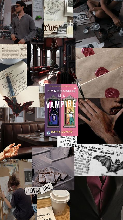 My Roommate Is A Vampire by Jenna Levine #myroommateisavampire #jennalevine #vampire #book #bookaesthetic #moodoard Mystery Romance Aesthetic, My Roommate Is A Vampire Aesthetic, Vampire Life, My Roommate Is A Vampire Book, My Roommate Is A Vampire, Once Youre Mine Book Aesthetic, Book Collage Aesthetic, Book Lover Aesthetic, Spicy Romance Books