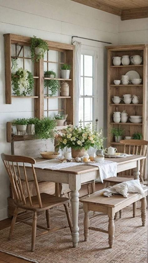 Dining Room With Shiplap, Cute House Interior, Cottage Core Dining Room, Cottage Dining Room Ideas, Cottagecore Dining Room, Lake House Dining Room, Cottage Style Dining Room, Inn Ideas, Cottage Core Home Decor