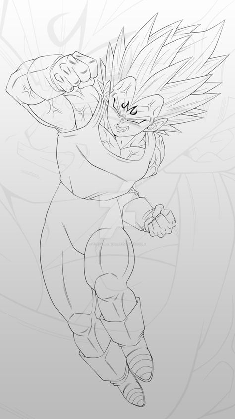 Vegeta (Majin Super Saiyan 2) Lineart by TheTabbyNeko on DeviantArt Dragonball Drawing, Vegeta Majin, Dbz Drawings, Anker Tattoo, Goku Drawing, Ball Drawing, Dragon Sketch, Dragon Ball Super Artwork, Dragon Ball Super Art