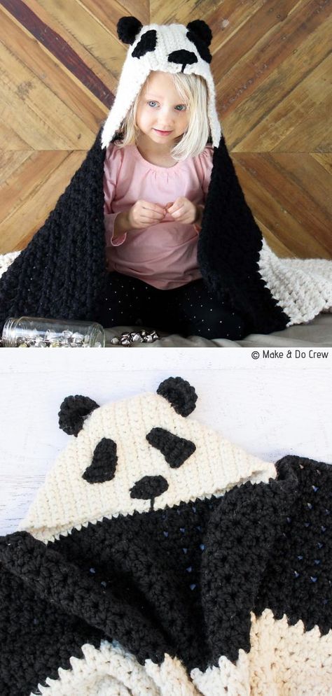 Crochet Hooded Blanket, Crochet Hood, Crochet Panda, Crochet Goodies, Haken Baby, Baby Afghans, Bear Hug, Hooded Blanket, Crochet For Kids