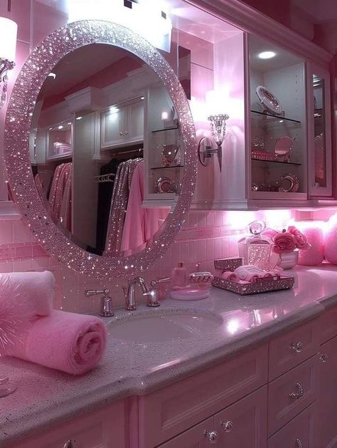 pink obsessed | Pink Bathroom 💓 | Facebook Glitter Bathroom, Pink Obsessed, 50 Shades Of Pink, Girly Bathroom, Beautiful Bedroom Decor, Girly Apartments, Girly Apartment Decor, Dream Apartment Decor, Girly Room