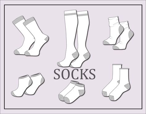 Drawing Socks Sketches, Socks Flat Sketch, Socks Template, Long Socks Boys, Shoe Sketch, Socks Illustration, Socks Drawing, Accessories Design Sketch, Vector Clothes