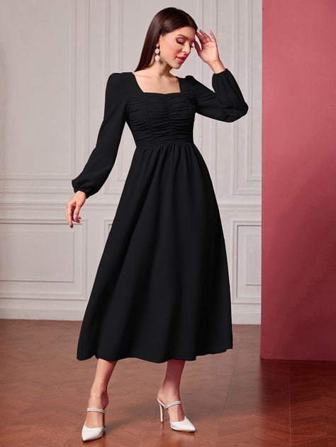 Modest Party Dress Night, Black Long Dress Modest, Orchestra Dress, Simple Long Black Dress, Elegant Dresses Modest, Modest Black Dress, Full Sleeve Gowns, Party Dress Night, Black Plain Dress