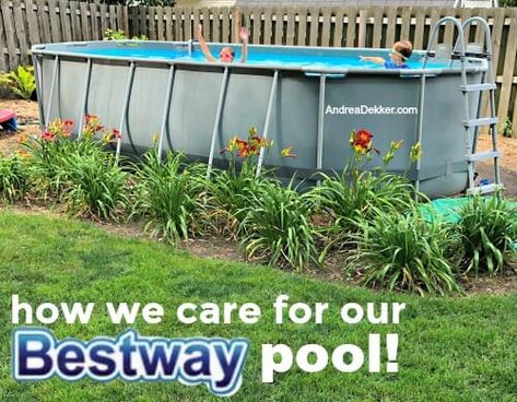 How We Care for Our Bestway Pool Bestway Pool Ideas Backyards, Pretty Pool, Pool Deck Decorations, Bestway Pool, Underground Pool, Easy Set Pools, Pool Decking, Pool Shade, Swimming Pool Decks