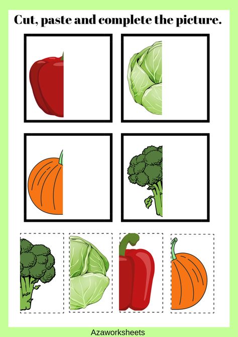 CUT, PASTE, AND COMPLETE THE PICTURE. Worksheets for preschoolers – azaworksheets Cut And Paste Activities Preschool, Vegetable Worksheets Preschool, Cut And Glue Activities For Kids, Glue Activities For Kids, Vegetable Activities For Preschool, Cut And Glue Free Printable, Cut And Paste Worksheets Preschool, Cut And Paste Activities For Kids, Glue Activities