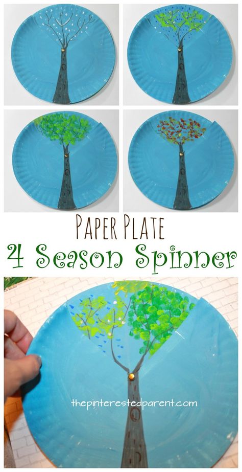 Paper plate four season spinner. Winter, spring, summer and fall trees. arts and crafts for kids. Paper Plate Crafts For Kids, Gratis Printables, Fall Trees, Arts And Crafts House, Fun Arts And Crafts, Spring Crafts For Kids, Paper Plate Crafts, Plate Crafts, Four Season